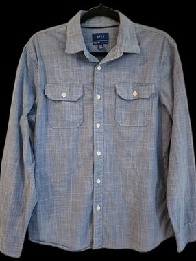 APT. 9 Blue Long Sleeve Shirt Button Up Utility Premier Flex Slim Fit Men Medium